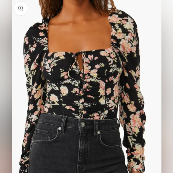 Nwt Free People Floral Black Top - Picture 1 of 7
